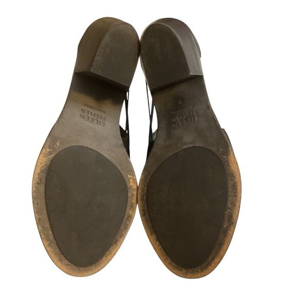 Eileen Fisher Nikki Peep Toe Open Toe Block Heel Size 8 Black Suede Stretch Side - Picture 9 of 12